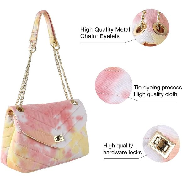 Women Quilted Denim Chain Shoulder Bag with Flap - Picture 4 of 6